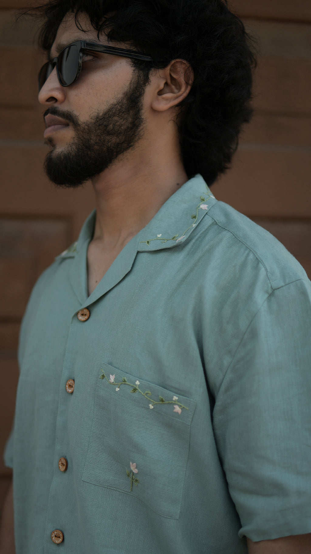 Petal Vine Linen Hand Embroidered Shirt