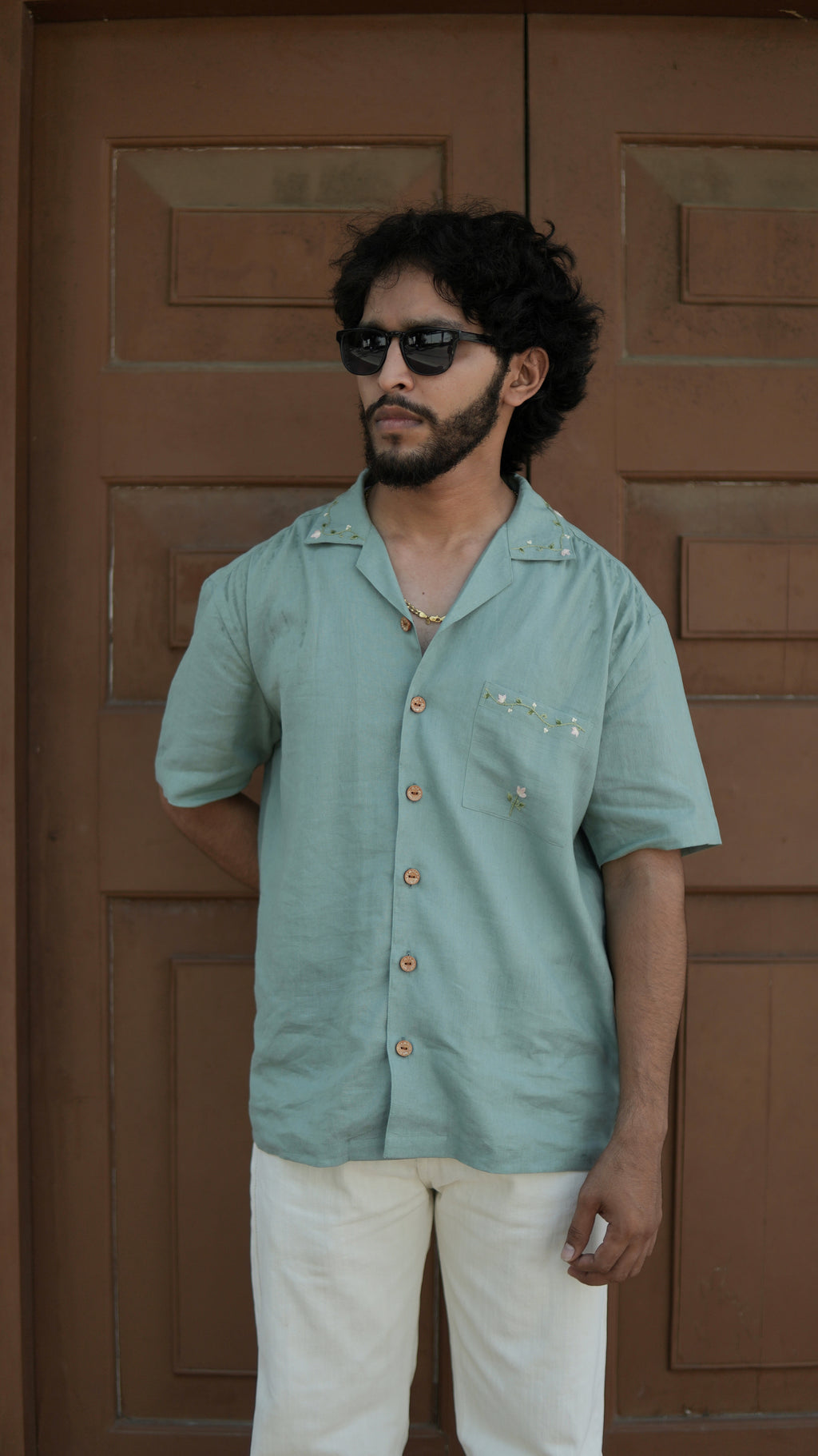 Petal Vine Linen Hand Embroidered Shirt