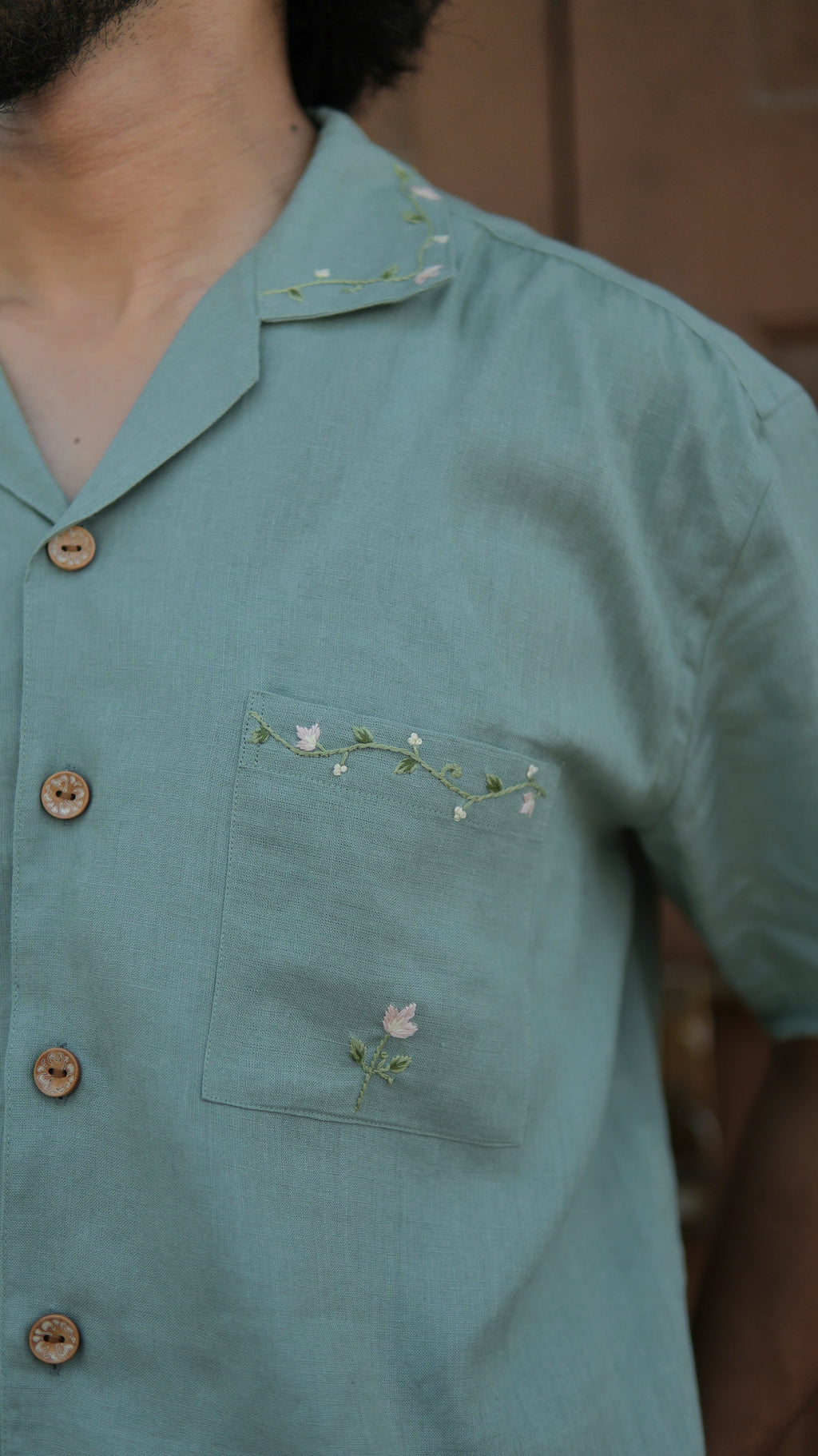 Petal Vine Linen Hand Embroidered Shirt