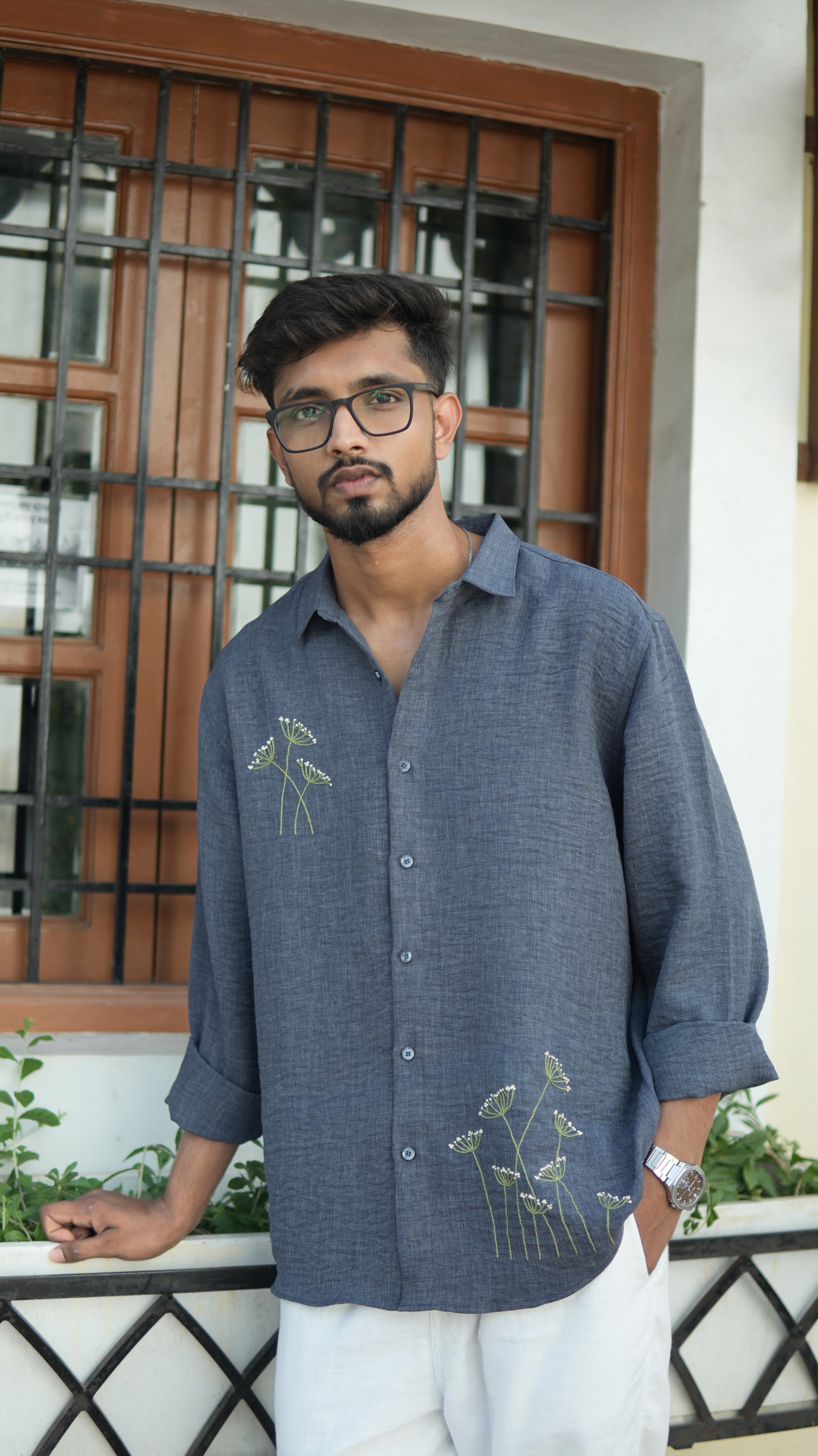 Wild Grass Hand Embroidered Shirt