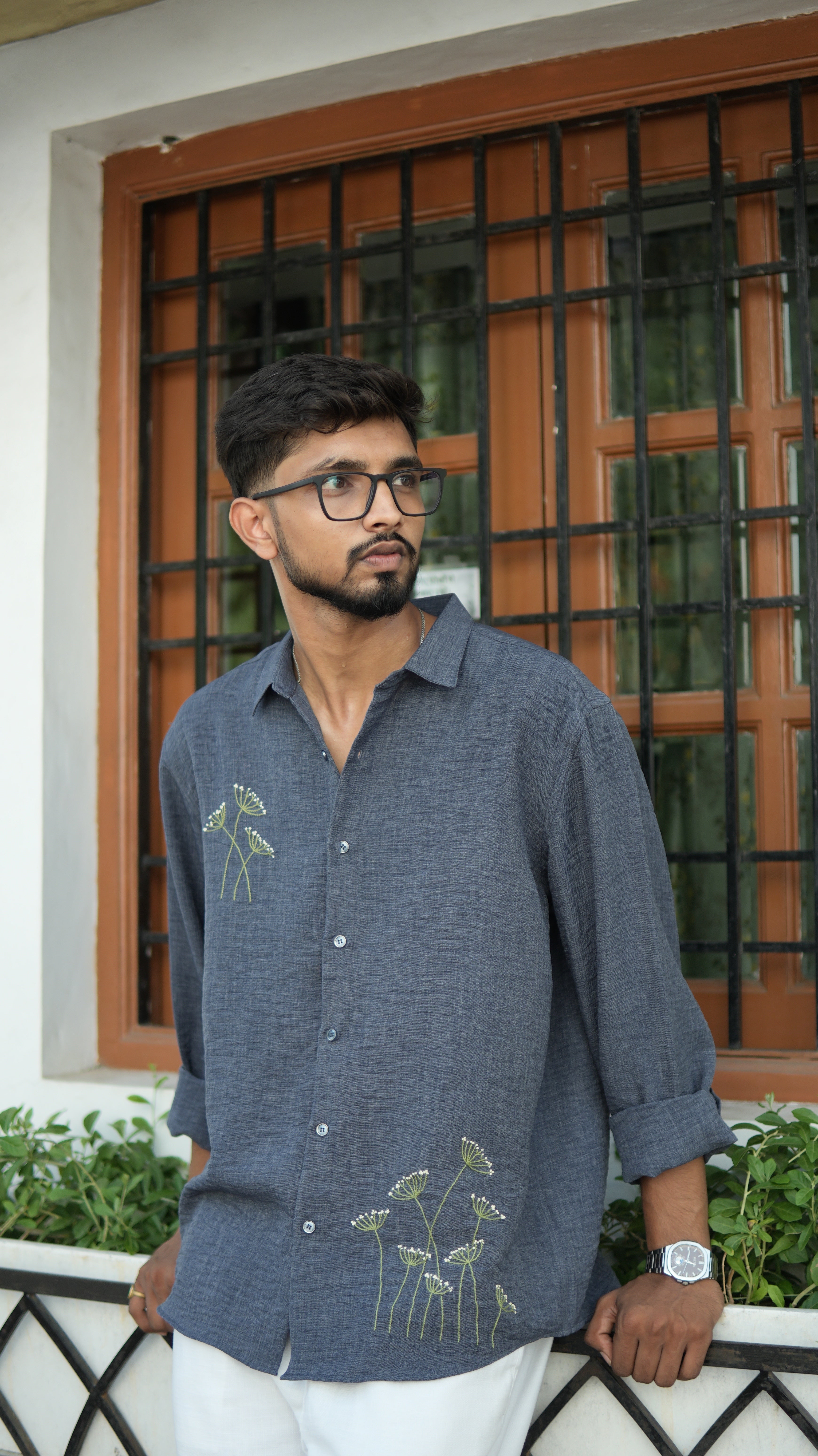 Wild Grass Hand Embroidered Shirt