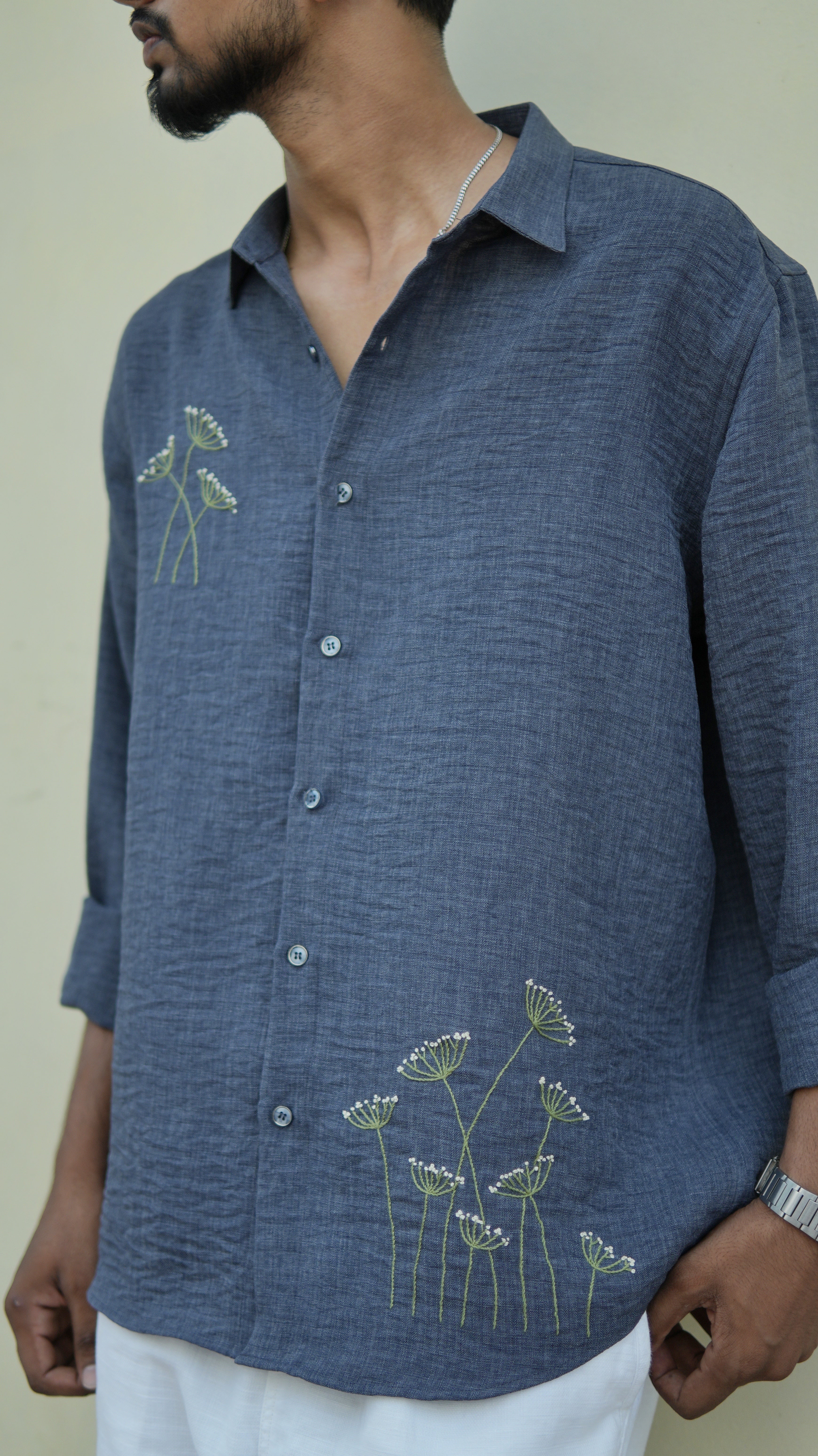 Wild Grass Hand Embroidered Shirt